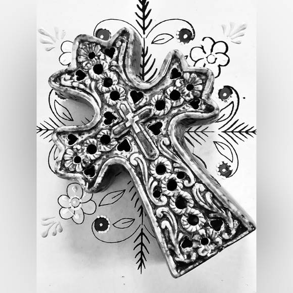 Ceramic Glazed Cross Votive Candle Holder - Picture 6 of 11